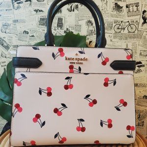 NWT Kate Spade Staci Dancing Cherrie Cherry Medium Satchel in Cream Multi